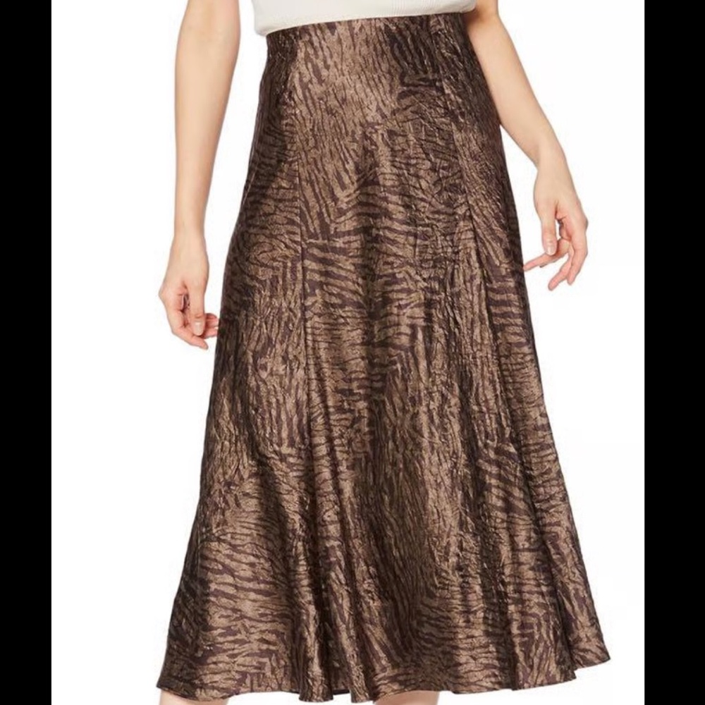 Reba Brown Pleated A-Line Midi Skirt